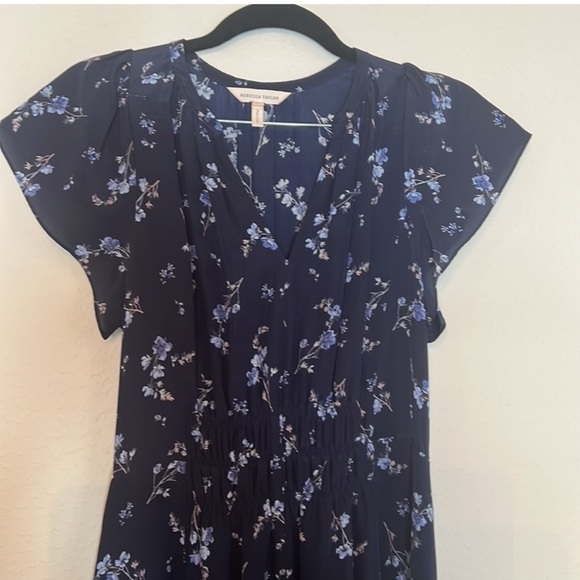 Rebecca Taylor Francine Dress Navy Blue Silk Floral Romantic Boho Whimsical SZ 2 - Picture 7 of 9